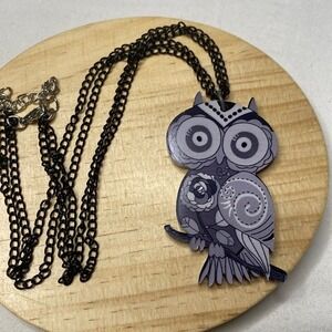 Owl Pendant Necklace 18in Chain Drop Dangle Hook Gray/Black Bird Fashion Art New